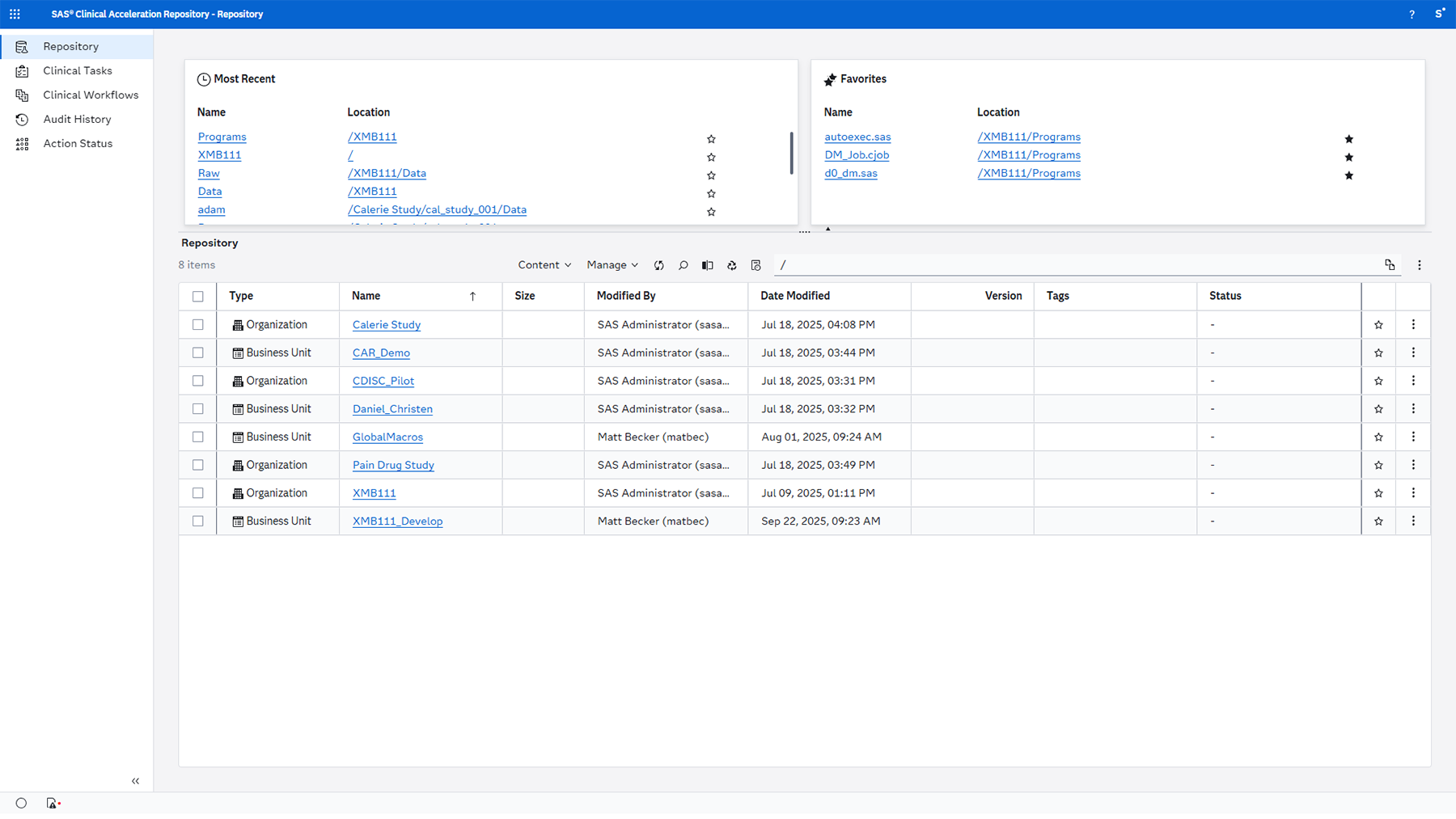 Screenshot of SAS Health Clinical Acceleration - repository homepage